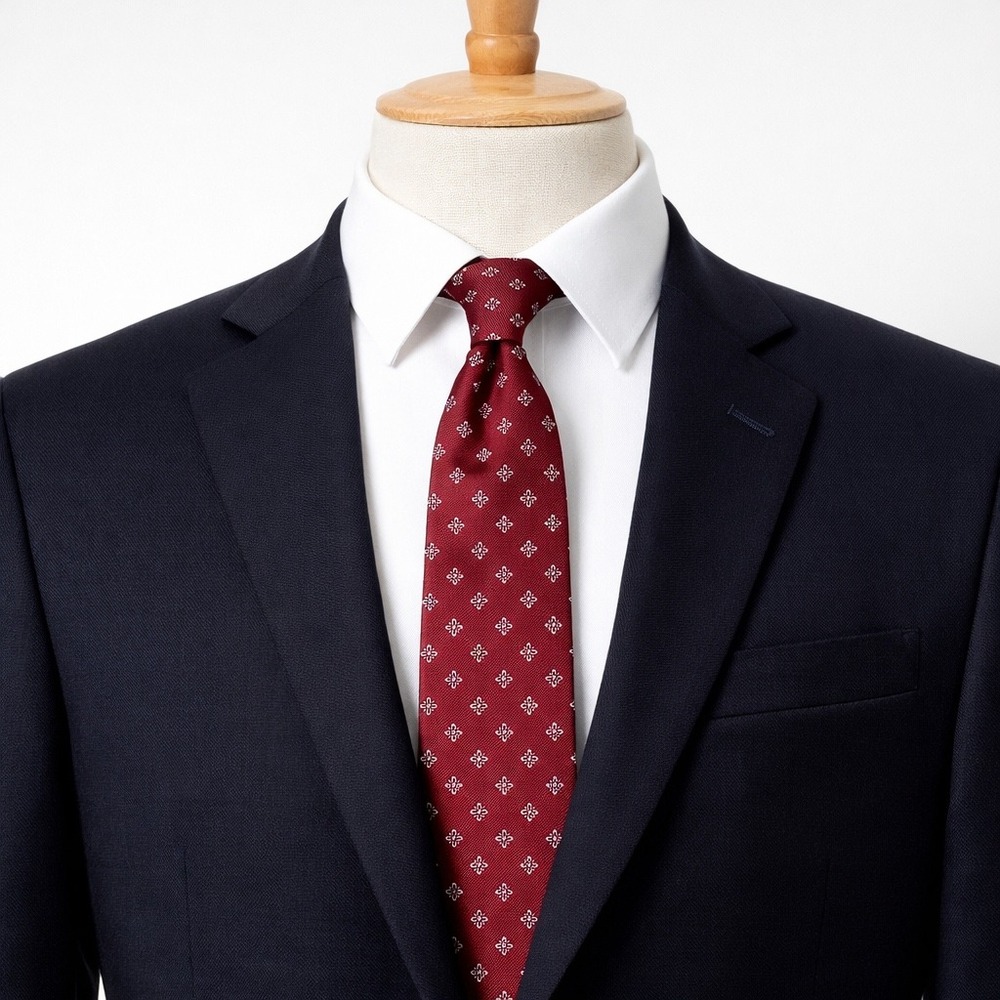 Pronto Uomo Burgundy Geometric Pattern Tie Classic Business Silk Style Mens